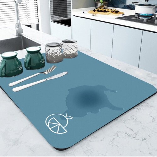 Kitchen Dish Drying Mat Absorbent Blue 12x8 in 1