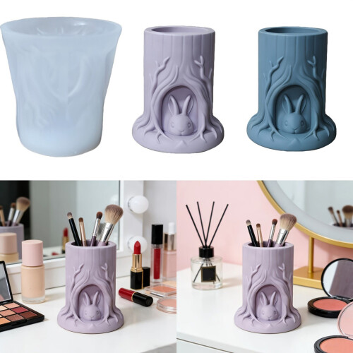 Decorative Silicone Mould Rabbits Tree Stump Planter For DIY 1