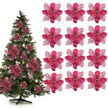 Poinsettias artificiels à paillettes, 12 pièces
