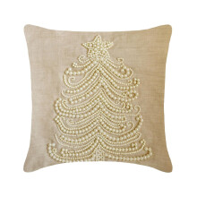 Housse de coussin décorative de Noël en lin beige 56 x 56 cm