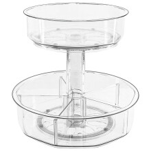 Organisateur à deux niveaux avec plateau tournant transparent pour épices, idéal pour placard, garde-manger et cuisine.
