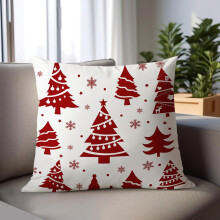 Coussin décoratif de Noël en lin, motif cerf, flocon de neige et sapin, 45 x 45 cm