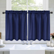 Kitchen Curtain Navy Blue Waffle Woven 30x30 Inch Short