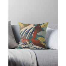 Capa de almofada com arte japonesa inspirada nas Cataratas Yoshitsune de Hokusai