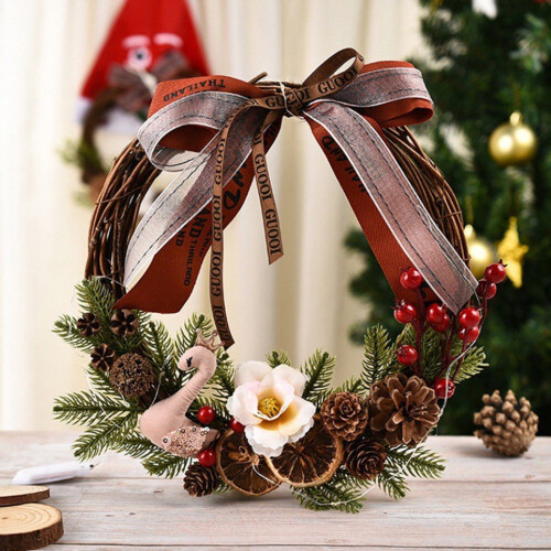 Guirlanda de Natal de rattan redonda de 30 cm (12 polegadas)