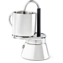 Mini cafeteira expresso em aço inoxidável com xícara de parede dupla