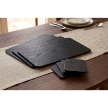 8 X Placemat/Coaster Set Wood Veneer Black 29x21Cm