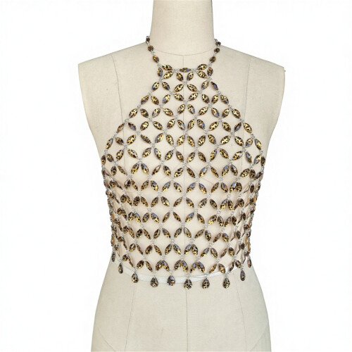 Bohemian Inspired Beaded Chest Chain Accessory-leopard print 1