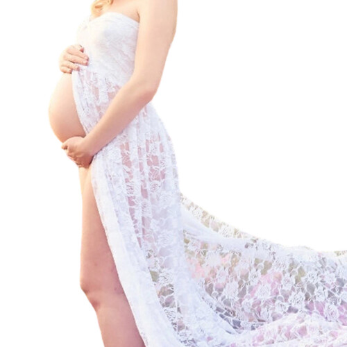 Breathable Comfortable Fabric Maternity Long Dress-White S 2