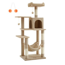 Árvore para gatos - HELLOSHOP26 - 143 cm - Cinza claro - Multi-níveis - Hamaca confortável