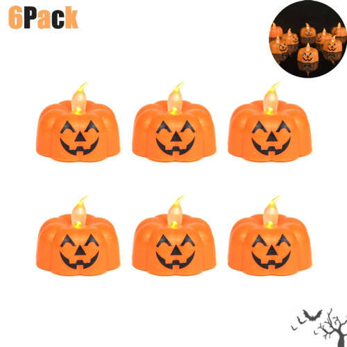 Halloween pumpkin tea lights battery operated 6 pack