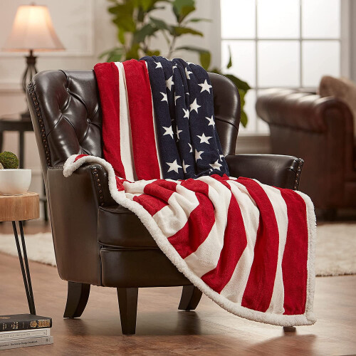 US Flag Sherpa Throw Blanket 60x50 in 100% Polyester