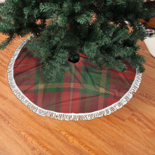Jupe de sapin de Noël en dentelle tartan à franges, 76 cm (30 pouces)