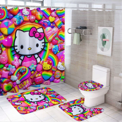 Hello Kitty Duschvorhang-Set mit rutschfester Badematte und