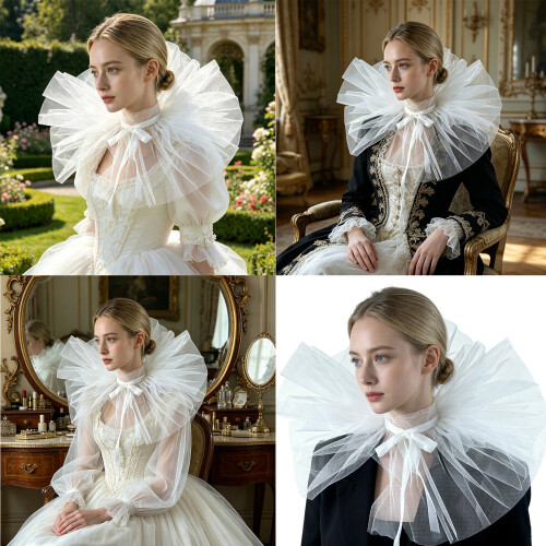 Elegant Multilayered Detachable Collar Ideal For Cosplay-White 2