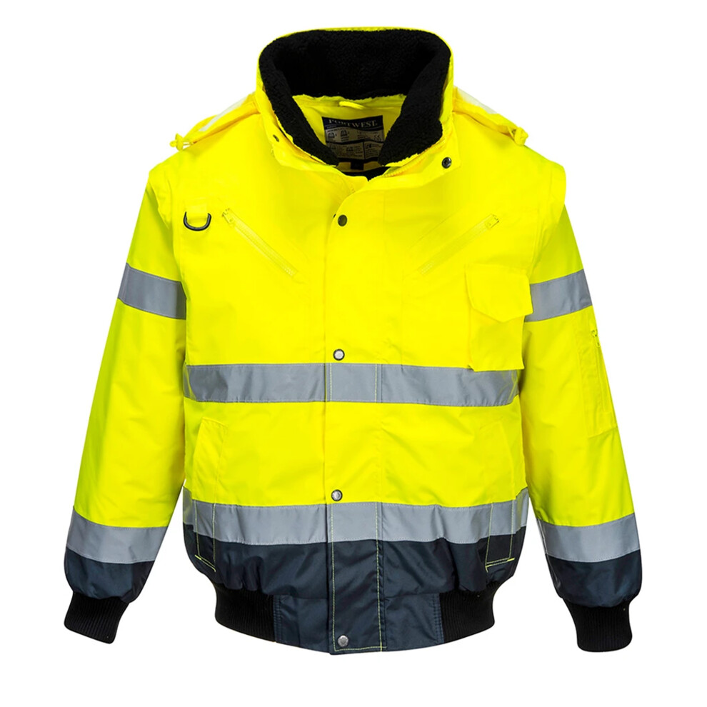 Portwest (S, /Navy) Mens 3 In 1 Hi-Vis Bomber Jacket (C465) / Workwear Yellow