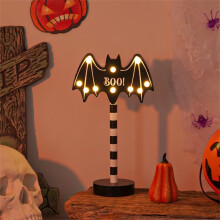 Veilleuse LED citrouille chauve-souris en bois, décoration d'Halloween