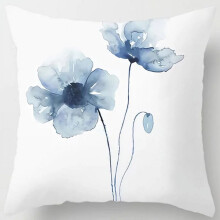 Cotton Linen Pillow Case Blue Bohemian Print 18x18 Inch