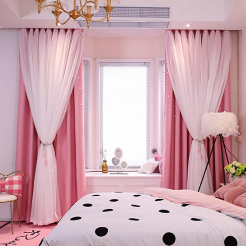Cortinas opacas com estrelas vazadas para sala de estar e quarto.