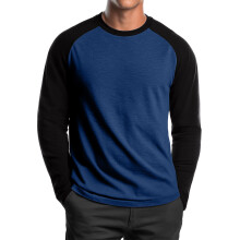 Shirt Men Long Sleeve Colorblock Baseball Tee-Navy Blue M