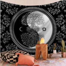 Arazzo Mandala con motivo floreale bohémien, 29x37 pollici