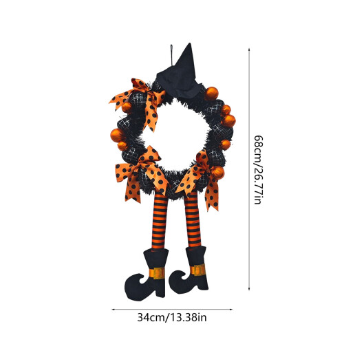 Halloween Door Wreath with Witch Hat 13.4 Inch 2
