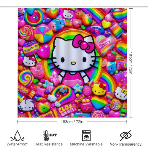 Hello Kitty Duschvorhang-Set mit rutschfester Badematte und 1