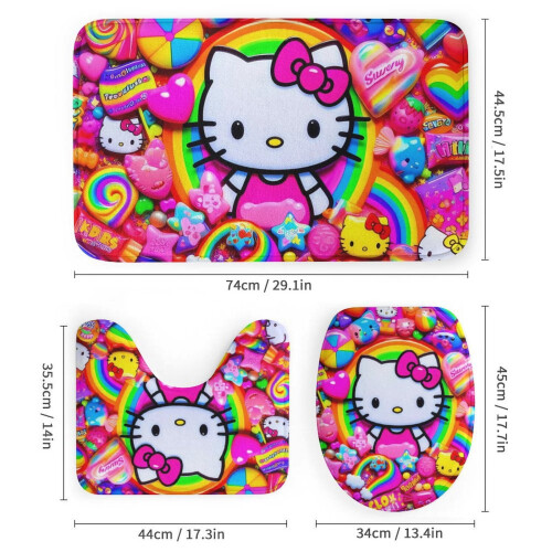 Hello Kitty Duschvorhang-Set mit rutschfester Badematte und 2