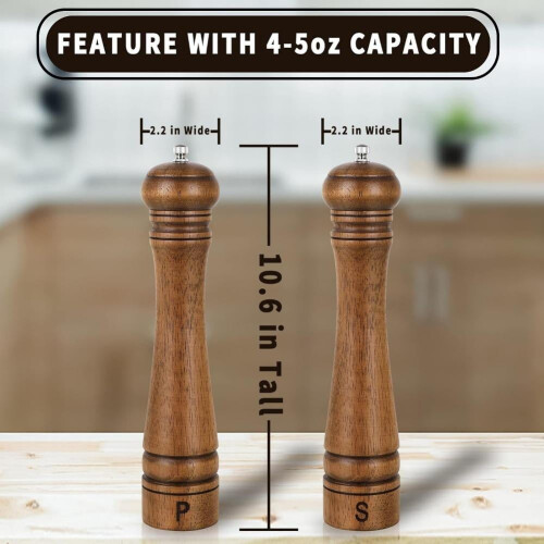Wood Pepper Grinder Set Oak 10 inch 2 pcs 2