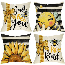 Fețe de pernă decorative cu model floarea-soarelui, 45x45 cm, set de 4