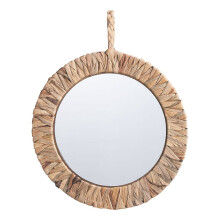 Rattan Round Mirror Beige Handwoven 13.6 Inch