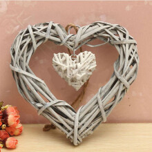 Wicker Heart Wreath Rustic Rattan Beige