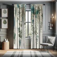 Rideaux vert sauge, motif forĂŞt fantastique, 71 x 241 cm (paire)