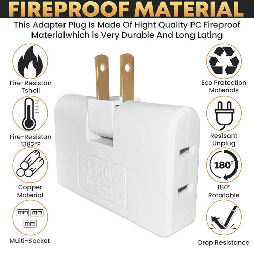 Flat Outlet Extender Adapter 2-Prong Thin Wall 2