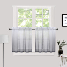 Rideaux de cuisine transparents en faux lin bordeaux, 61 cm (24 pouces), lot de