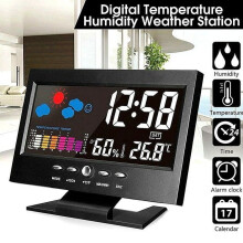 Sveglia digitale a LED con indicazione di temperatura e umidità.