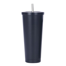 Copo térmico com canudo em aço inoxidável, 750ml, preto