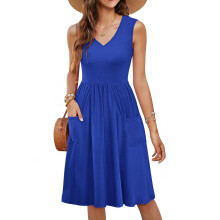 Sleeveless casual dress with pockets, perfect for-royal blue S