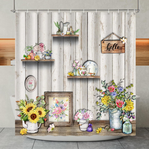 Boho blommig duschdraperi i polyester 72x72 tum med 12