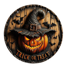 Halloween pumpkin wooden round sign 11.8x11.8 inch