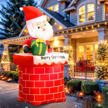 Babbo Natale gonfiabile che si arrampica sul camino con luci a LED, altezza 1,5 m