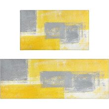 Yellow abstract kitchen rug mat non-slip 2-piece set