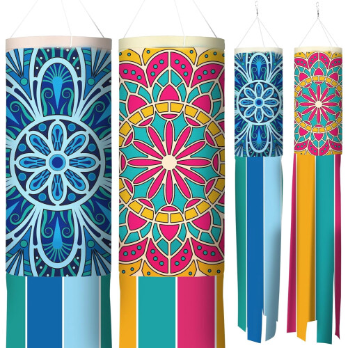 Mandala-Blumen-Windspiel-Set – 2 Stück, 100 cm
