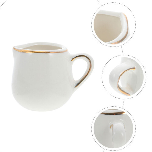 White Ceramic Pitcher with Spout, 8 x 6.5 x 6 cm 2