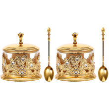 2Ensembles Contenant Épices Métal Verre Bocal Couvercle Cuisine
