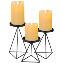 Ensemble de 3 bougeoirs géométriques en métal pour bougies piliers