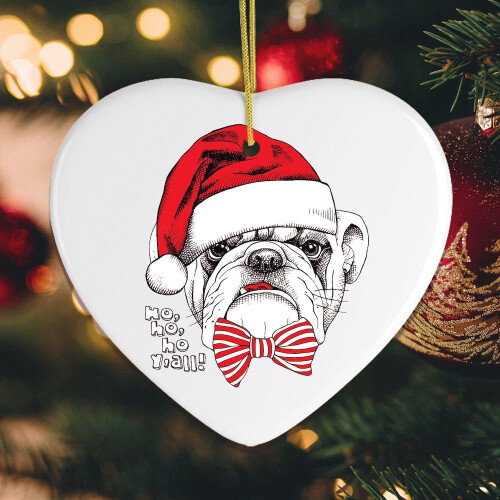Bulldog kerstornament met strik