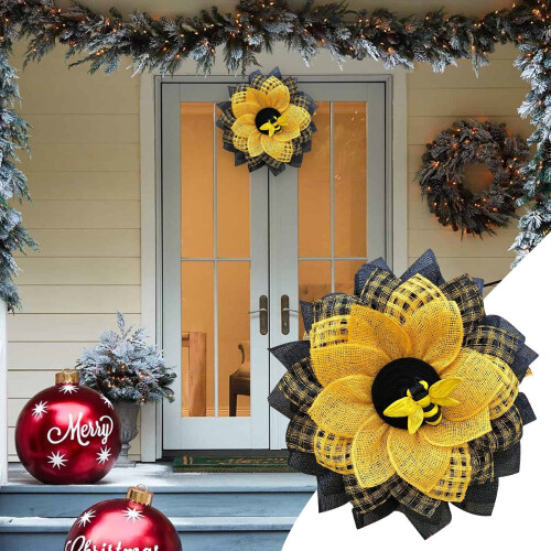 Guirlanda artificial de girassóis para porta de entrada, 45 cm (18 polegadas)