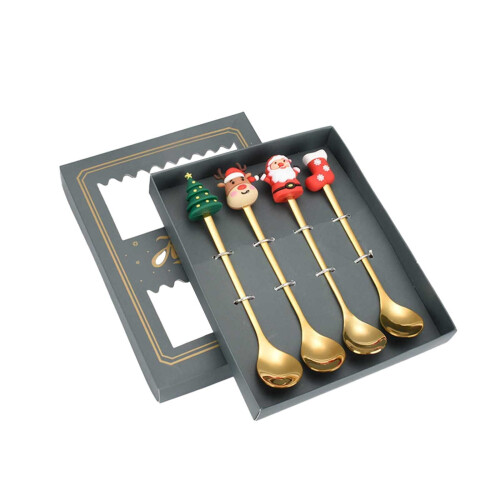 Conjunto de 4 colheres de Natal em aço inoxidável