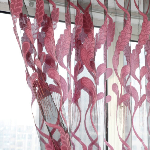 Leaf Sheer Patterned Curtains Wheat Leaves Semi-Sheer 1